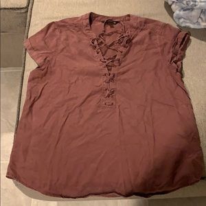 worn once, express, mauve lace up blouse